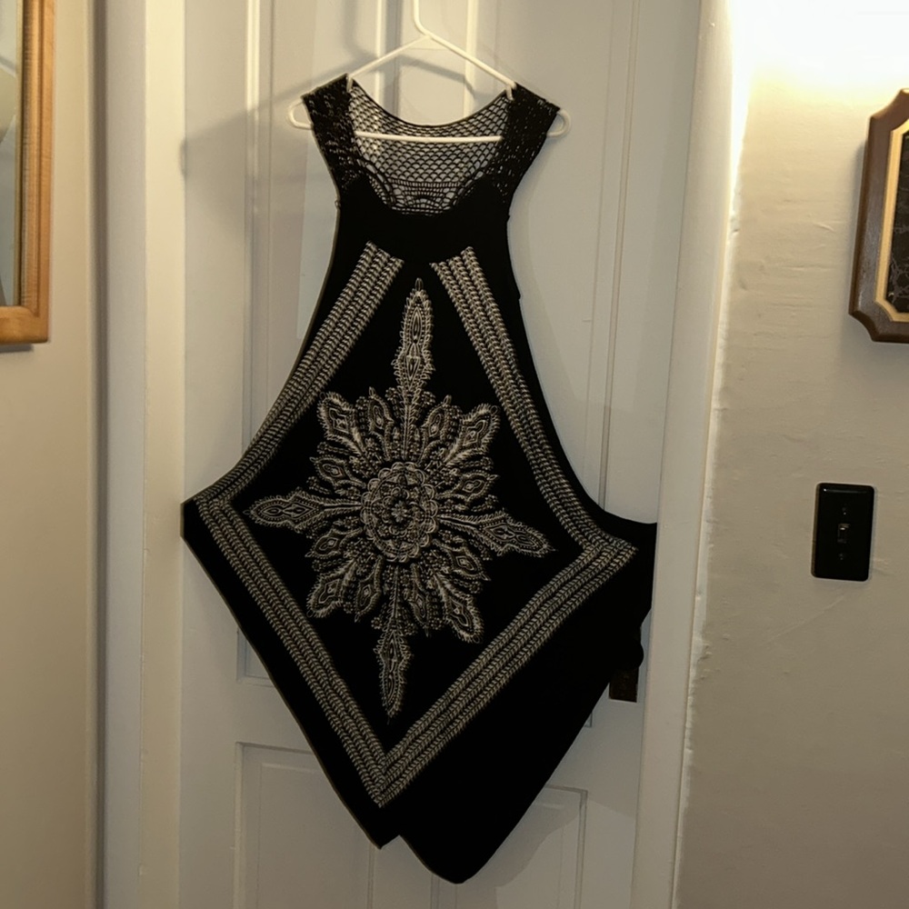 India Boutique Crochet Trim Asymmetrical Hem Midi Tank Dress Medium